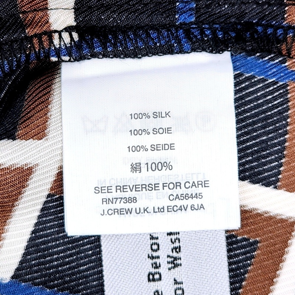 J.Crew Silk Sleeveless Tie Neck Top Womens 2 Plaid Navy Blue Brown Windowpane - Picture 4 of 7